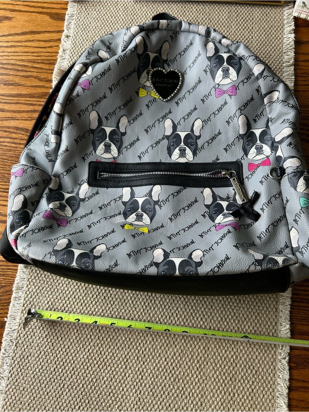 Betsey Johnson Gray French Bulldog Bow Accent Backpack